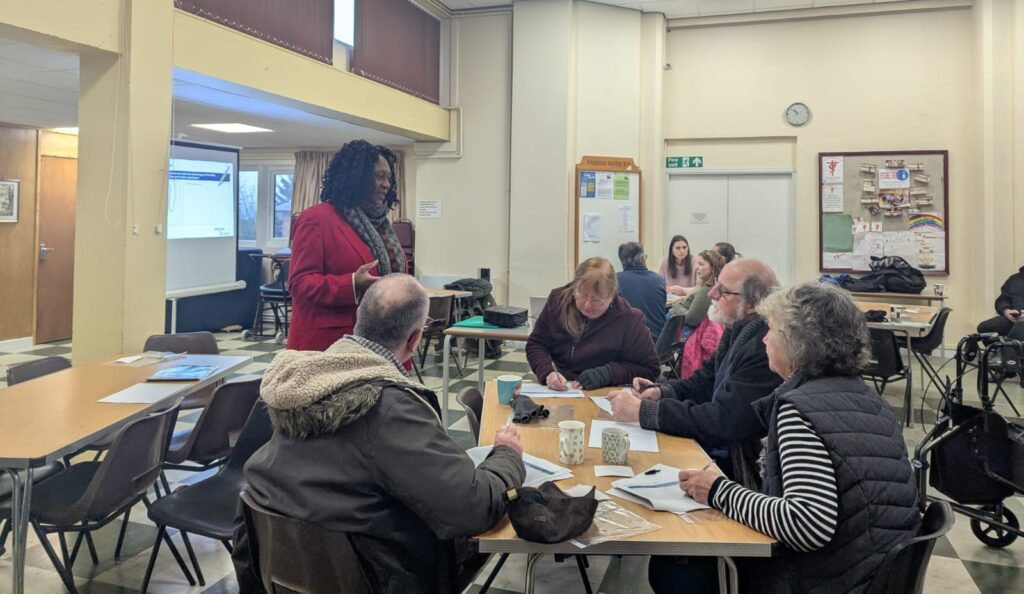 Juliet speaking to residents in Eastwood