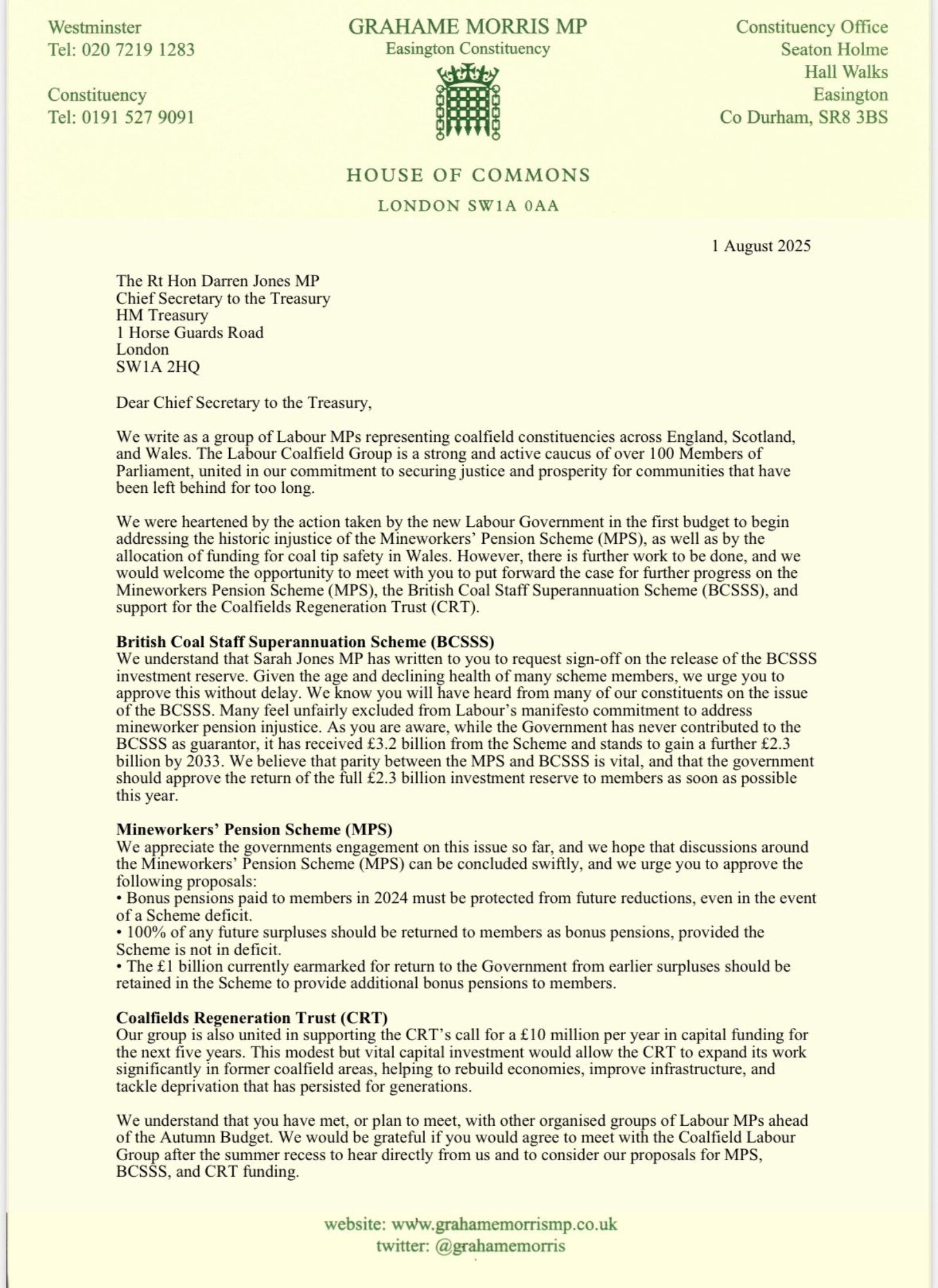 Joint letter signed by Juliet Campbell MP